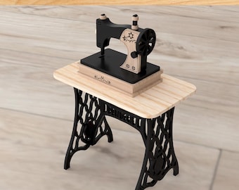 Poppenhuismeubilair Naaimachine en tafel Lasergesneden bestanden SVG DXF
