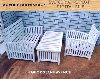 Laser-Cut SET Sessel, Sofa, Tisch Design für 1:6 Dolls (H014F)