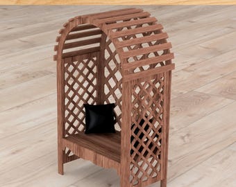 Doll garden arch and bench laser cut file for miniature furniture (svg, DXF, AI, PDF)