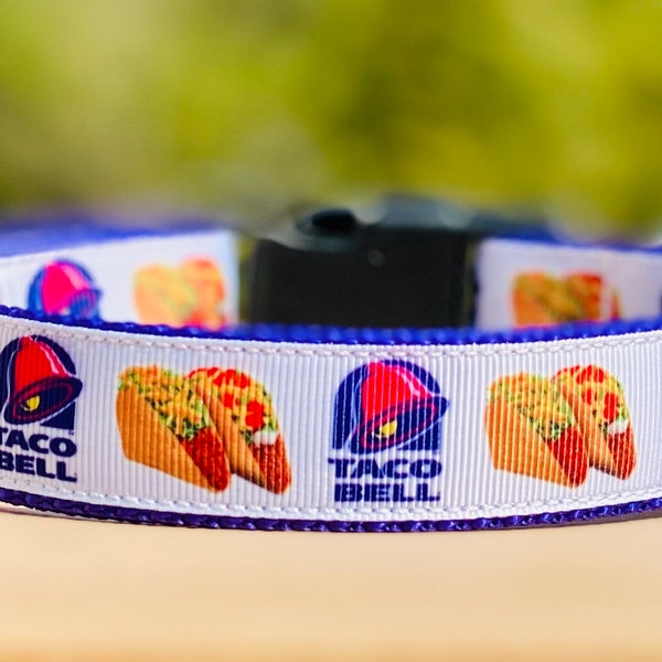 1" or 1.5" Nacho Taco Dog Collar/Pet Collar/Bell/Fast Food/Mexican/Purple/White/Meat/Cheese/Lettuce/Tomato/Sour Cream/Shell/Pink/Yellow