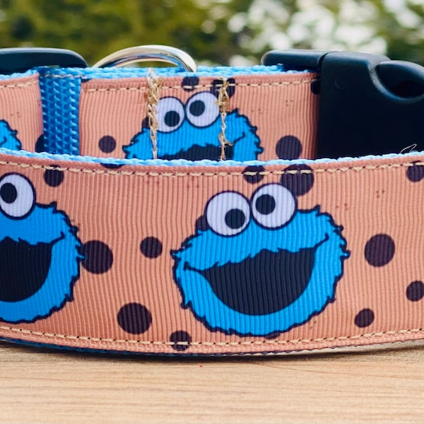 1" Cookie Friend Dog Collar/Pet Collar/Chocolate Chips/Character/Blue/Tan/Brown/Black/Silly/Eyes/Smile/Mouth