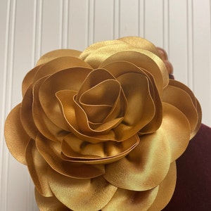 Large gold silk flower brooch pin gold flower flower pin hair clip large gold pin flower women’s flower brooch accessories gifts size 8”