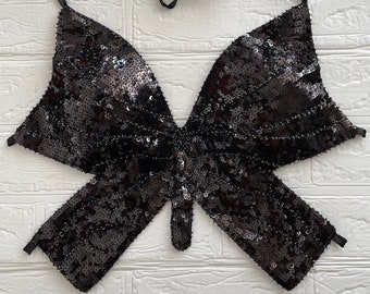 Black y2k top black y2k butterfly top women’s y2k butterfly black sequin music festival dance beach summer crop top rave summer top