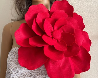 Grande fleur rouge broche broche épaule corsage rouge fête fleur broche broche surdimensionné mariage fleur broche accessoires rouge épaule broche