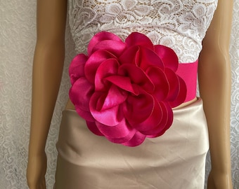 Hot pink flower sash belt bridal pink flower sash belt bridesmaid hot pink flower sash belt wedding accessories pink flower sash belts