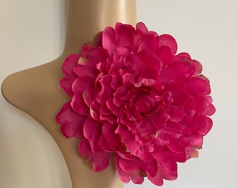 Large hot pink flower brooch pin fuchsia flower pin shoulder corsage party flower pin wedding dress flower pin accessories flower size 8”