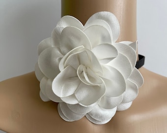White silk rose flower choker necklace white neck choker flower vintage rose choker neck scar cover flower choker accessories white flower