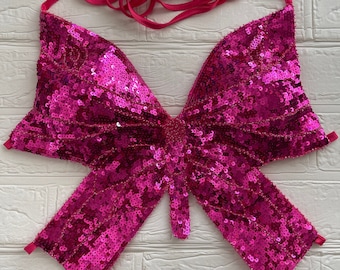 Y2K Pink Sequin Butterfly Top: Backless Summer Outfit