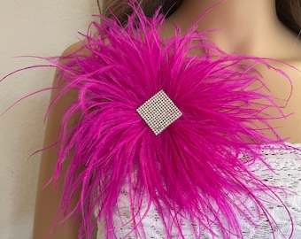 Large fuchsia feather brooch pin for women dress pink feather pin wedding accessories party  pin  shoulder corsage brooch pin size 8”