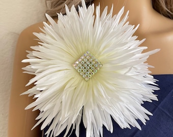 Large 8” white flower brooch pin shoulder corsage party flower pin white flower pin brooch accessories gift for her bright accessories