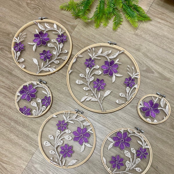 Embroidery wall decor wall art wall hangings decorations purple flowers wall covering purple wall hanging wall covering embroidered wall art