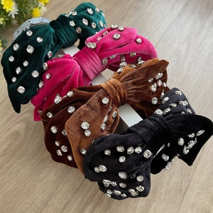Jeweled velvet headband jeweled headband for women hair accessories bow jeweled headband summer headband bedazzled headband  bling headband