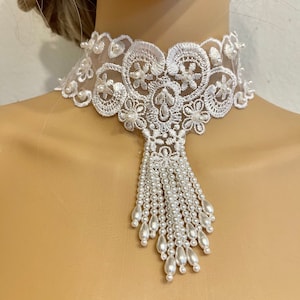 Bruidsparelketting witte kant parel choker kettingen goth kanten choker bruids choker bruiloft accessoires parel choker witte kanten choker