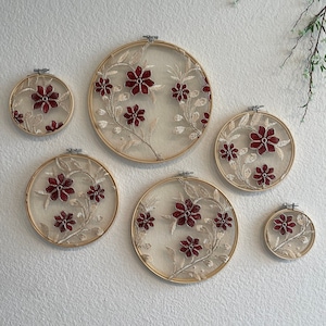 Embroidery wall decor wall art burgundy flower wall covering wall hangings decorations wall covering burgundy wall hanging wall covering