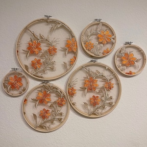 Embroidery wall decor home decor wall art orange flower wall hanging boho decor wall covering wall hanging art holiday decoration home gift