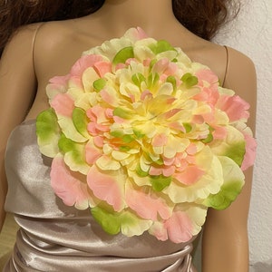 Gran broche de flores multicolor pin verde rosa amarillo flor broche pin hombro corsage fiesta flor grande pin accesorios flor tamaño 9.5"