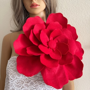 Large red flower brooch pin shoulder corsage red party flower brooch pin oversized brooch wedding flower brooch accessories red shoulder pin