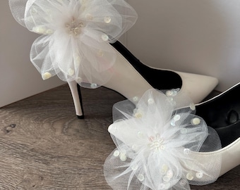 Presilhas brancas para sapatos de noiva, acessórios de casamento (conjunto)