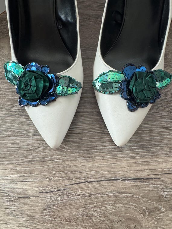 Green floral shoe clips women shoe clip shoe accessories bridal shoe clip prom shoe clips shoe jewelry green shoe accessories gifts for her