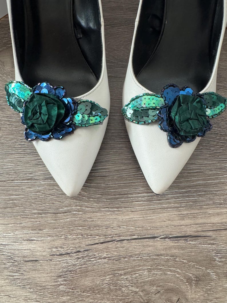 Green floral shoe clips women shoe clip shoe accessories bridal shoe clip prom shoe clips shoe jewelry green shoe accessories gifts for her image 1