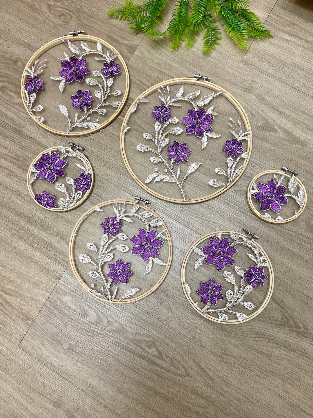 Embroidery Wall Decor Wall Art Wall Hangings Decorations Purple Flowers