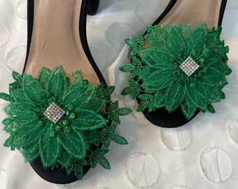 Clips de chaussures florales vertes femmes clip de chaussures accessoires de chaussures de mariée clip de chaussures de bal clips de chaussures bijoux de chaussures accessoires de chaussures vertes cadeaux pour elle