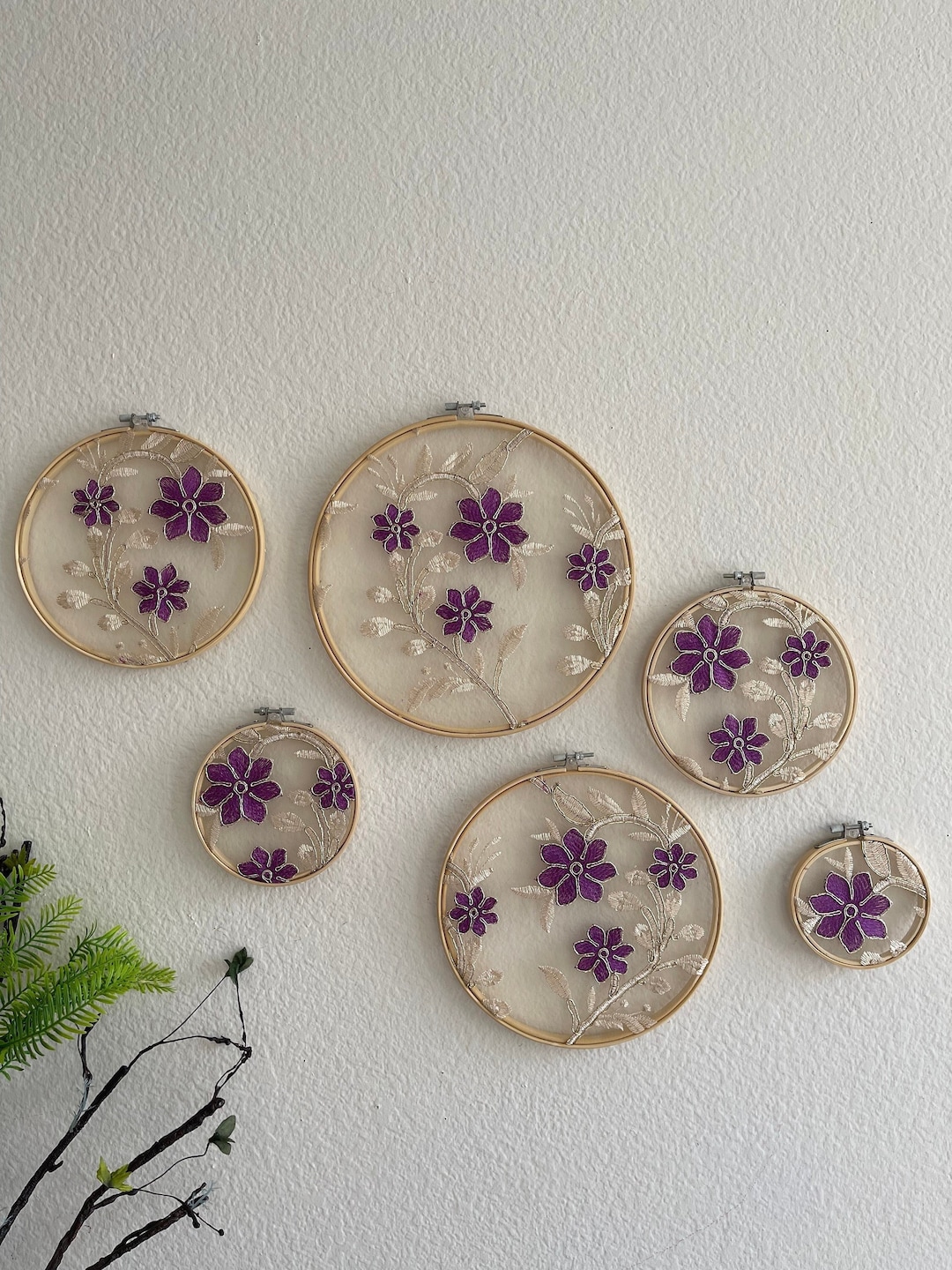 Embroidery Wall Decor Purple Flower Wall Art Wall Hangings Decorations ...