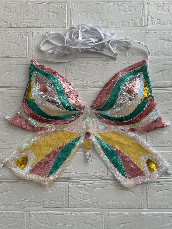 Multicolor y2k butterfly sequin top summer top race music festival beach day outfit backless summer top women’s summer clothing accessories