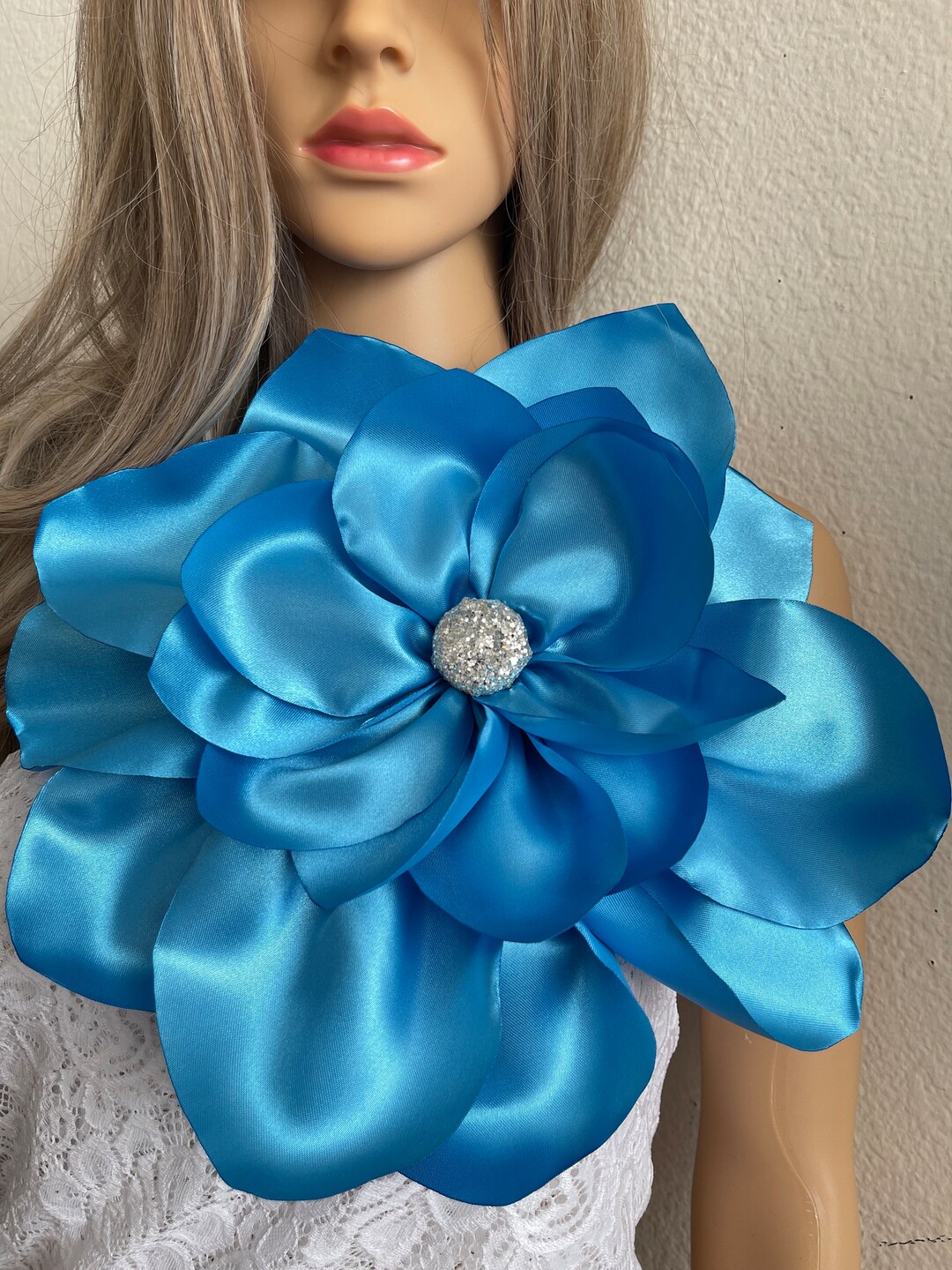 Prom Brooch Big Large Blue Flower Brooch Pin Prom Flower Pin Shoulder Corsage Blue ...
