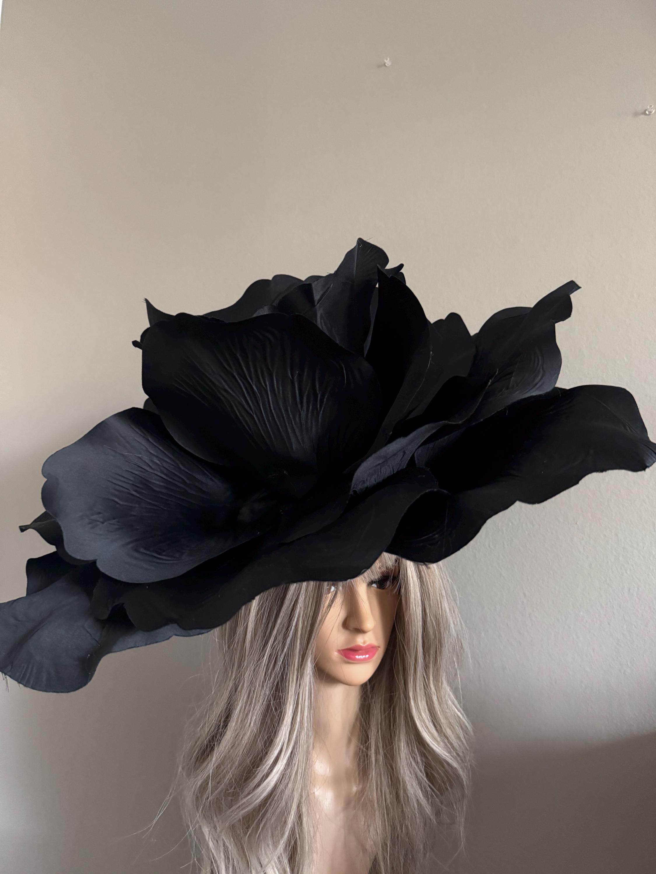 Oversized Black Rose Headpiece: Kentucky Derby Fascinator - Etsy display picture 2