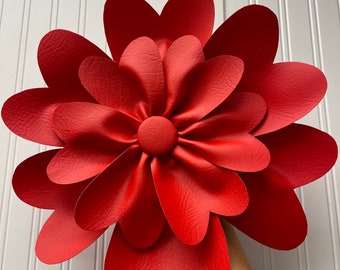 Oversized red flower brooch pin large red faux leather flower pin shoulder corsage flower brooch pin women’s red flower wedding accessories