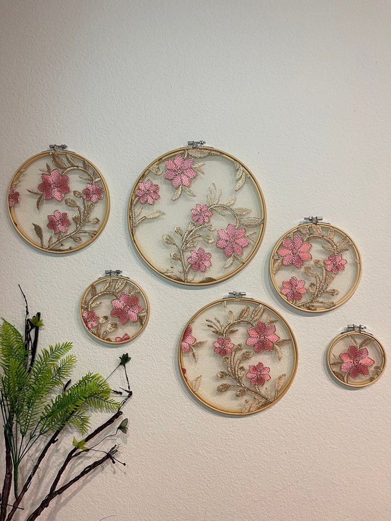 Embroidery Hoop Wall Decor: Pink Floral Wall Art - Etsy