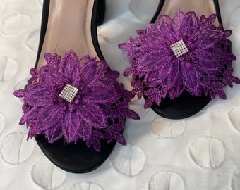 Purple shoe clips purple flower shoe clips womens shoe clips shoes accessories wedding accessories gifts for her shoe clips shoe accessories