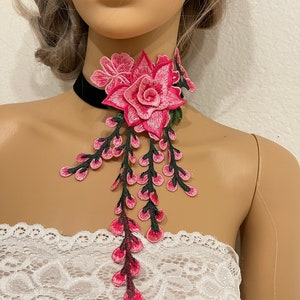 Pink flower velvet choker necklace vintage flower choker pink flower necklace velvet ribbon choker