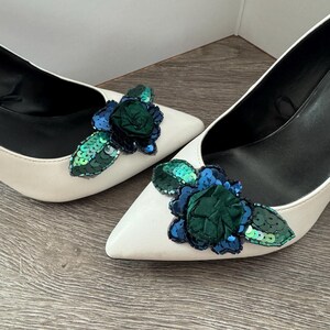 Green floral shoe clips women shoe clip shoe accessories bridal shoe clip prom shoe clips shoe jewelry green shoe accessories gifts for her image 2
