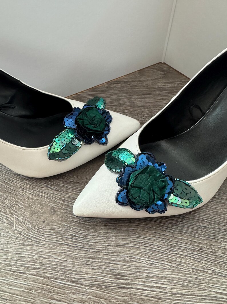 Green floral shoe clips women shoe clip shoe accessories bridal shoe clip prom shoe clips shoe jewelry green shoe accessories gifts for her image 2
