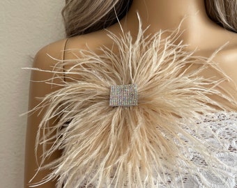 Large Gold Feather Brooch Pin: Party Corsage, Wedding Accessory (8 inch)
