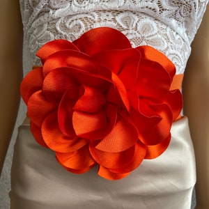Big Orange flower stretchy belt orange flower stretchy elastic belt wedding prom flower belt accessories bridal sash accessories bridesmaids