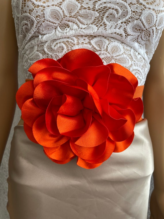 orange sash for wedding dress Flower Girl Dress in Burnt Orange with Handmade Floral Sash 15m/2T / Dress/Flower Sash