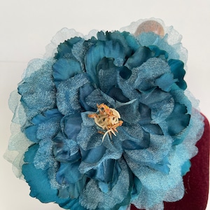 Dark teal flower brooch pin shoulder corsage flower pin teal brooch flower pin teal flower brooch pin women’s flower pin accessories size 7”