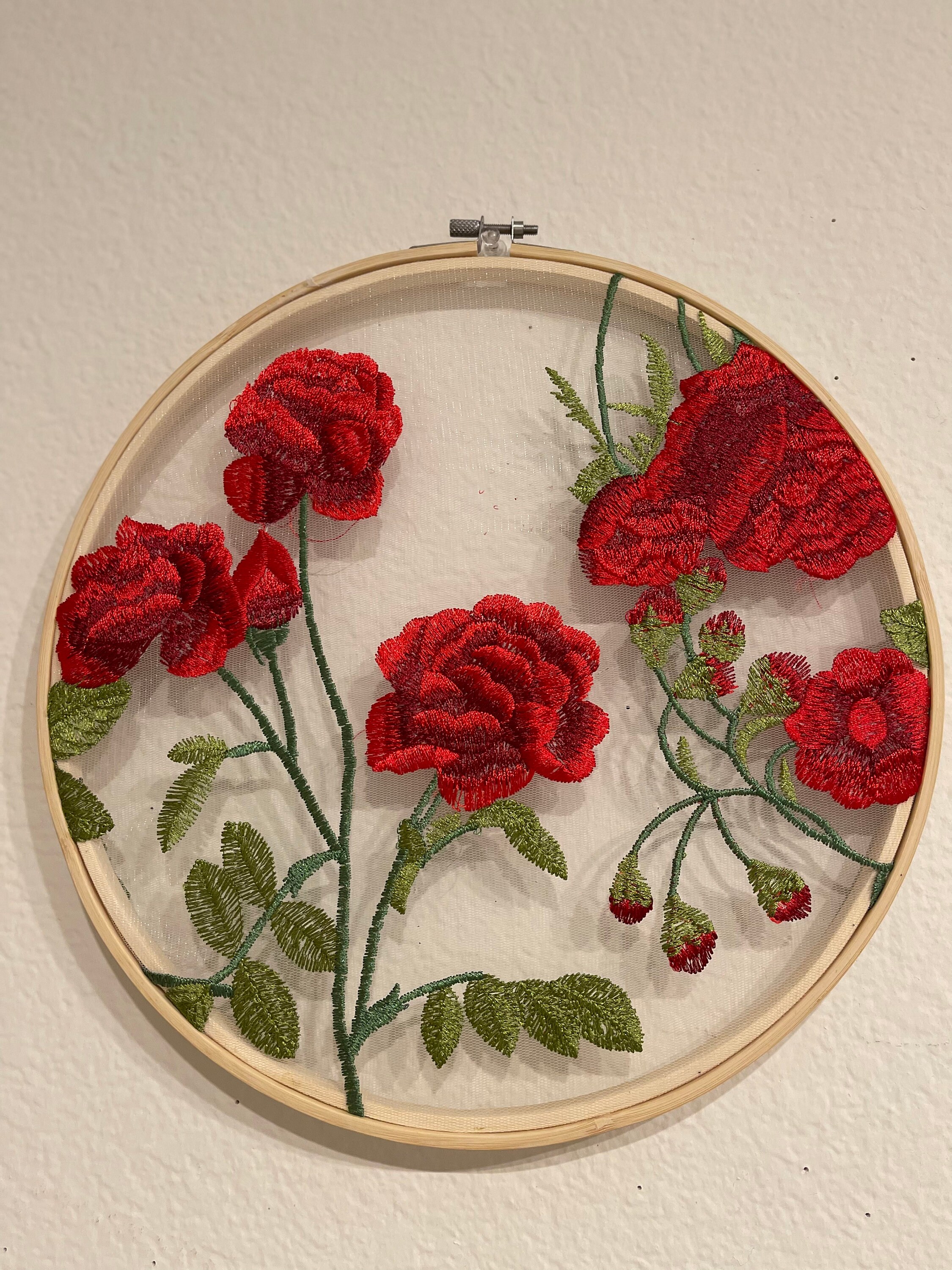 Handmade Red Rose Embroidery Hoop Art, Floral Wall Decor - Etsy