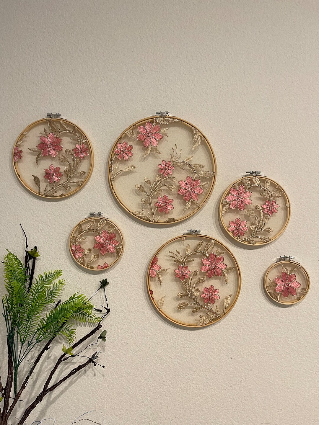 Embroidery Hoop Wall Decor: Pink Floral Wall Art - Etsy