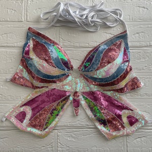 Women’s y2k butterfly sequin summer top beach day outfit backless summer top music festival butterfly top clothing accessories gifts