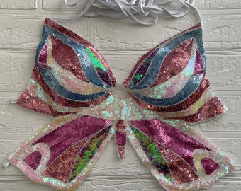 Women’s y2k butterfly sequin summer top beach day outfit backless summer top music festival butterfly top clothing accessories gifts