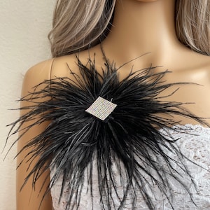 Large black feather brooch pin party brooch pin accessories shoulder corsage derby hat clip pins black brooch pin accessories gifts for her