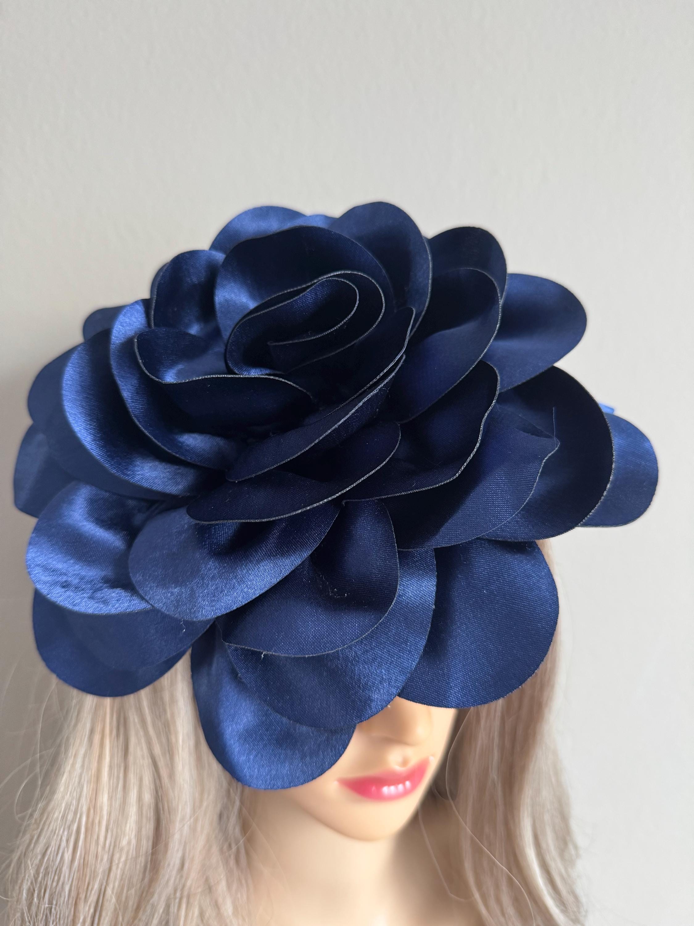 Blue Flower Fascinator Navy Blue Fascinator Hat Blue Rose  display picture 2