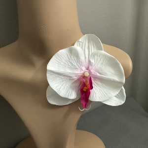 4.5” white and pink orchid brooch pin shoulder corsage orchid pin orchid hair pin orchid flower hair pin clip tropical flower hair pin