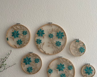 Embroidery turquoise flower wall decor wall art green floral wall hangings decorations flower wall covering wall hanging  covering  wall art