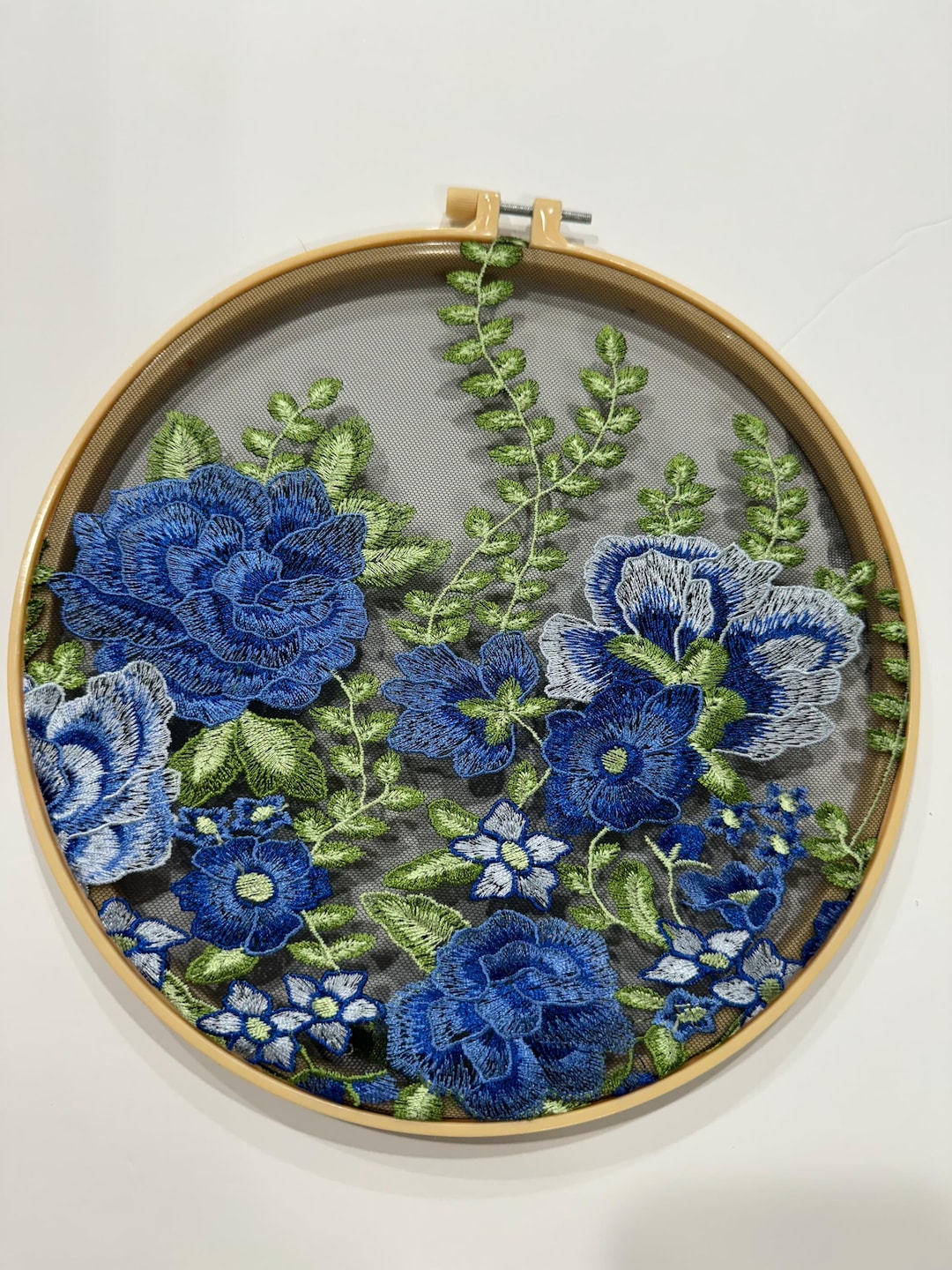 Blue Green Flower Wall Art Wall Decor Wall Hanging Embroidered Flower Home Decor Green Blue Wall ...