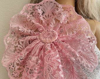 Large Pink Lace Flower Brooch Pin Bright Accessory Large  display picture 1
